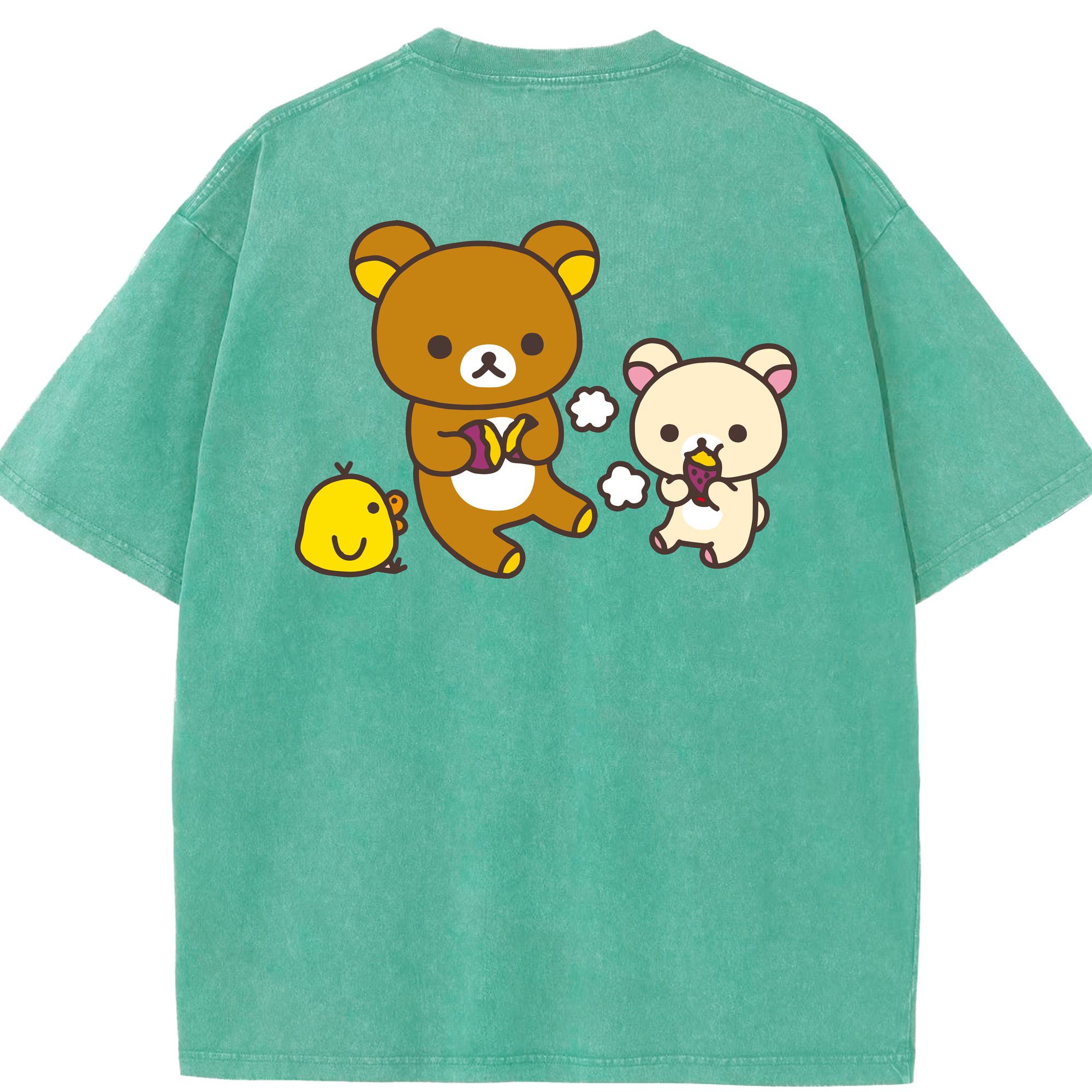 （画像用） リラックマ リラックマ キイロイトリ Rilakkuma Korilakkuma Kiiroitori 綿100% ヴィンテージ風 半袖Tシャツ（背面プリント）